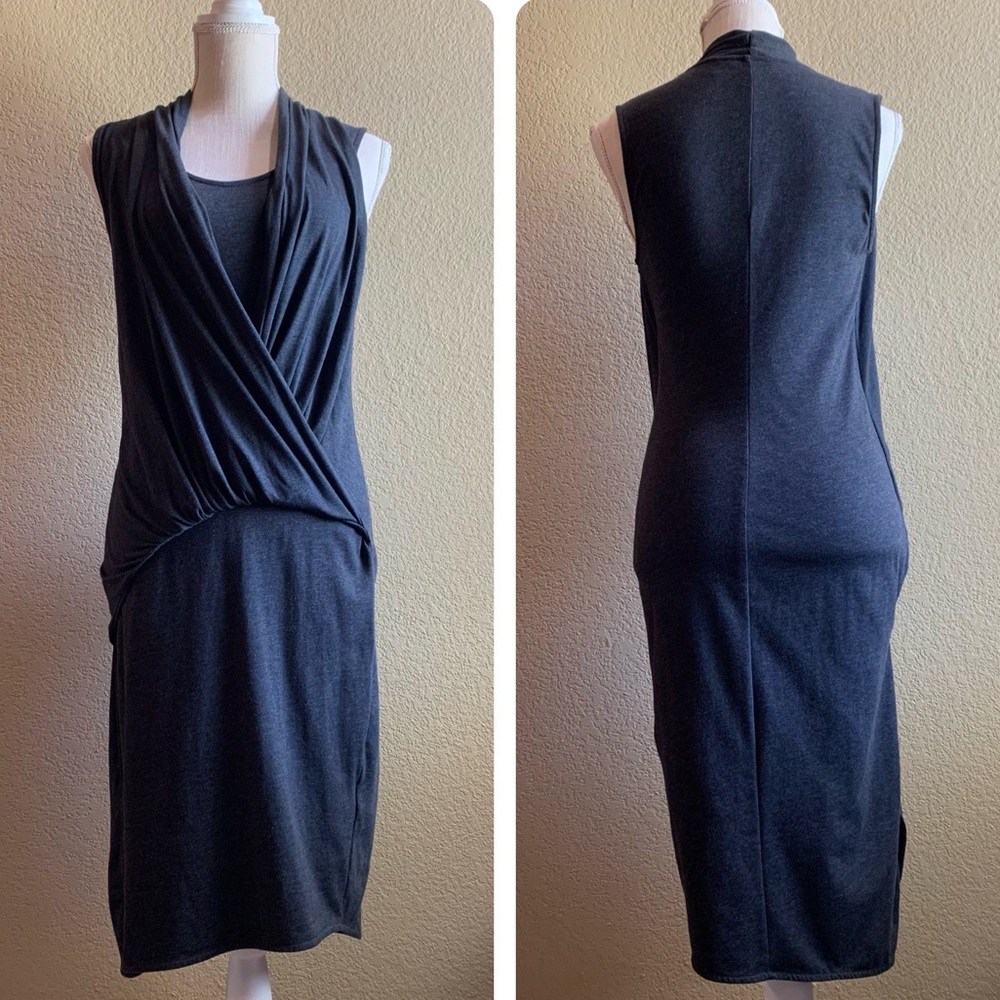 Athleta Drape Front Sleeveless Wrap Midi Dress Grey XS